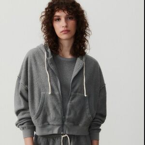 American Vintage Gray Bobypark Full Zip Hoodie with Drawstrings Luxury